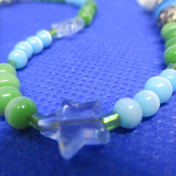 SEASHELL NECKLACE MOONGLOW Blue Green Beads 2 Strand Bead Seashell Moonglow - Picture 11 of 11